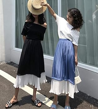 専用✨ドレープフレアスカート黒✨重ね着風デザイン✨2色切替プリーツ 黒のお嬢様ドレーププリーツスカート – ManusMachina